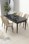 Hanah Home Juego de Mesa y Sillas de Comedor Negro Mármol y Crema 5 Piezas